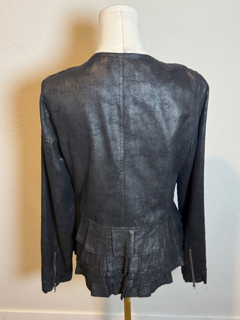 Tibi K Metallic Faux Leather Peplum Military Jacket Runs Small size Large - Picture 4 of 14